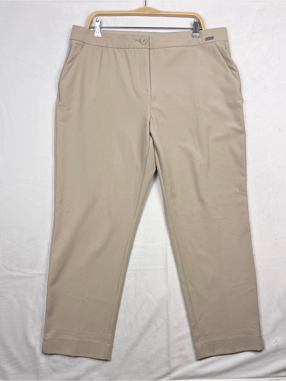 Badgley Mischka Beige Straight Leg Dress Pants Career Office Trousers Size 18